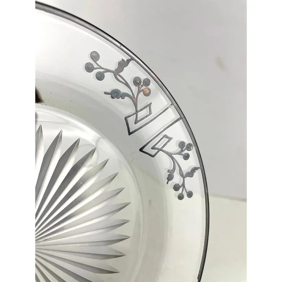 VTG Sterling Silver Overlay Starburst Etched Glass Plate 7.25" - Picture 10 of 16